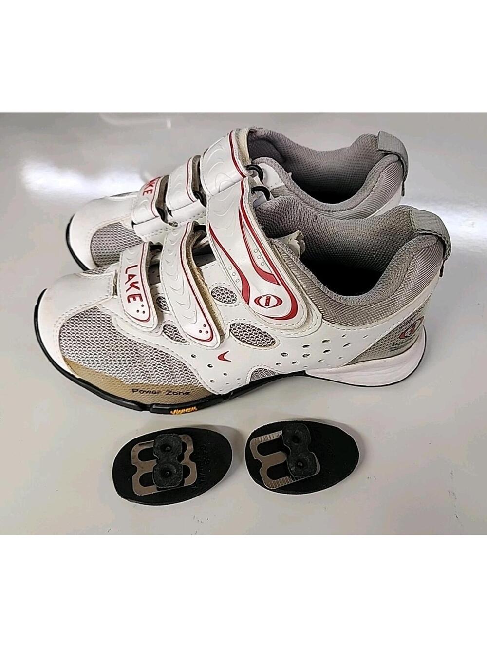 Women's Lake Cycling Shoes Size US 6.5 White Red Gray Vibram Multi Flex Sole